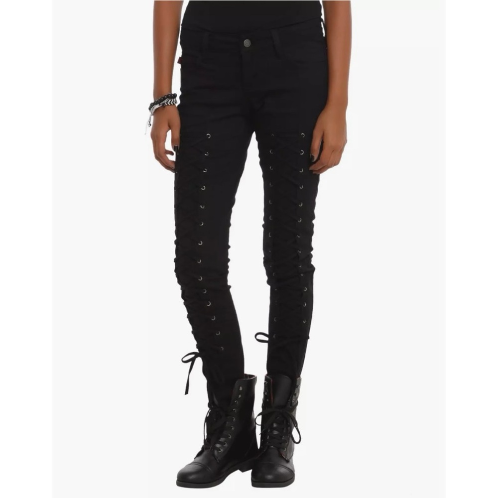 Royal Bones by Daang Goodman Tripp NYC Black Lace-Up Jeans Size 7 (Juniors)